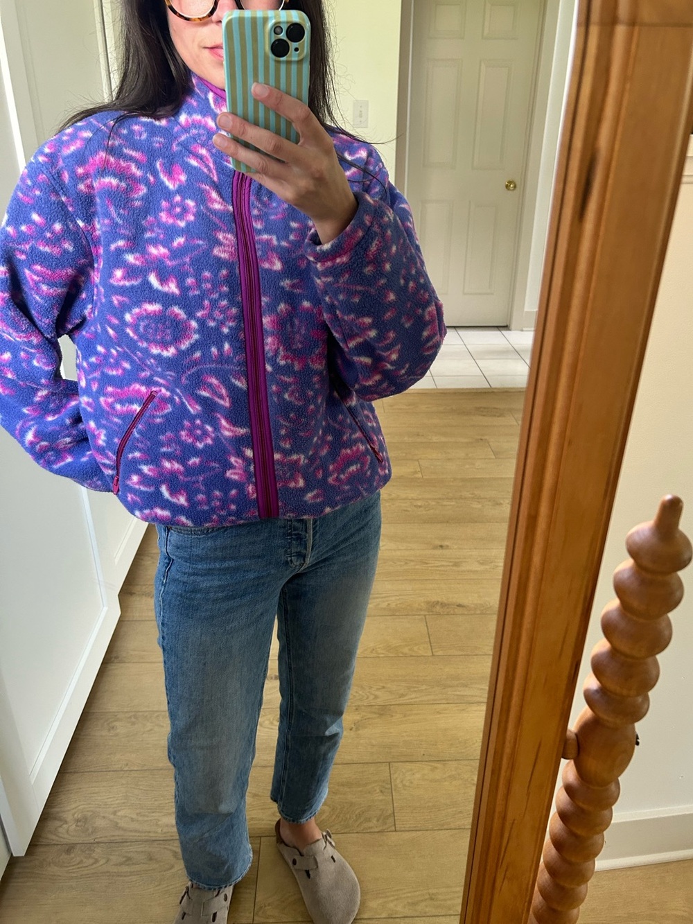 Vintage L.L. Bean Purple and Pink Patterned Women’s Fleece Jacket